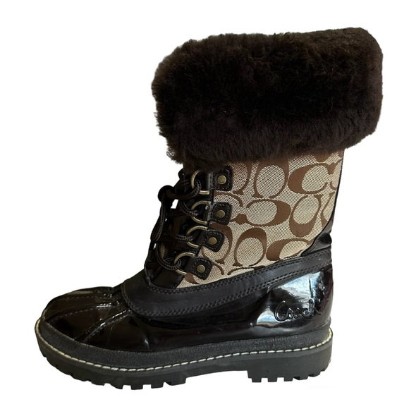 Coach Leonora Women’s Brown Winter Boots Furry Lining - Picture 7 of 14